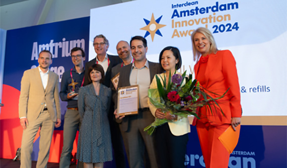 Receiving the Amsterdam Innovation Award for Sustainability & Environment and the Overall Winner at Interclean Amsterdam 2024 for LESSEAU® solid soap dispensing technology